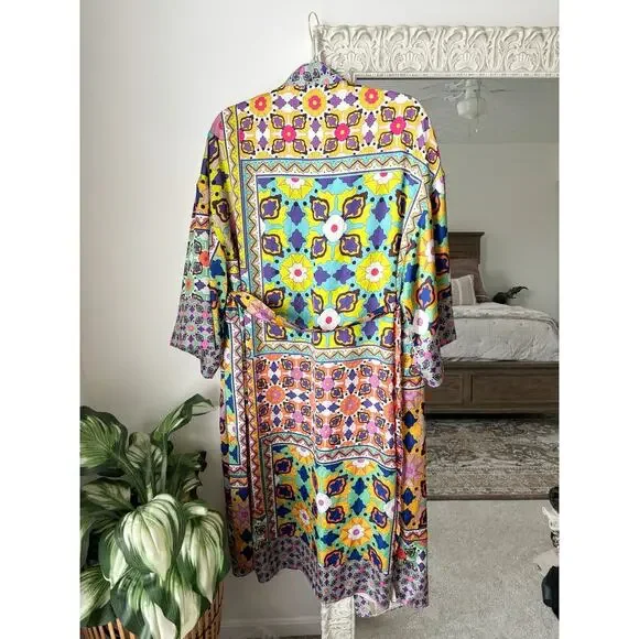 Zara Satin Effect Printed Belted Kimono Robe